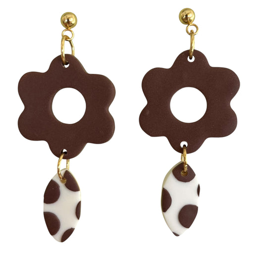 Honolulu earrings - polka dots brown